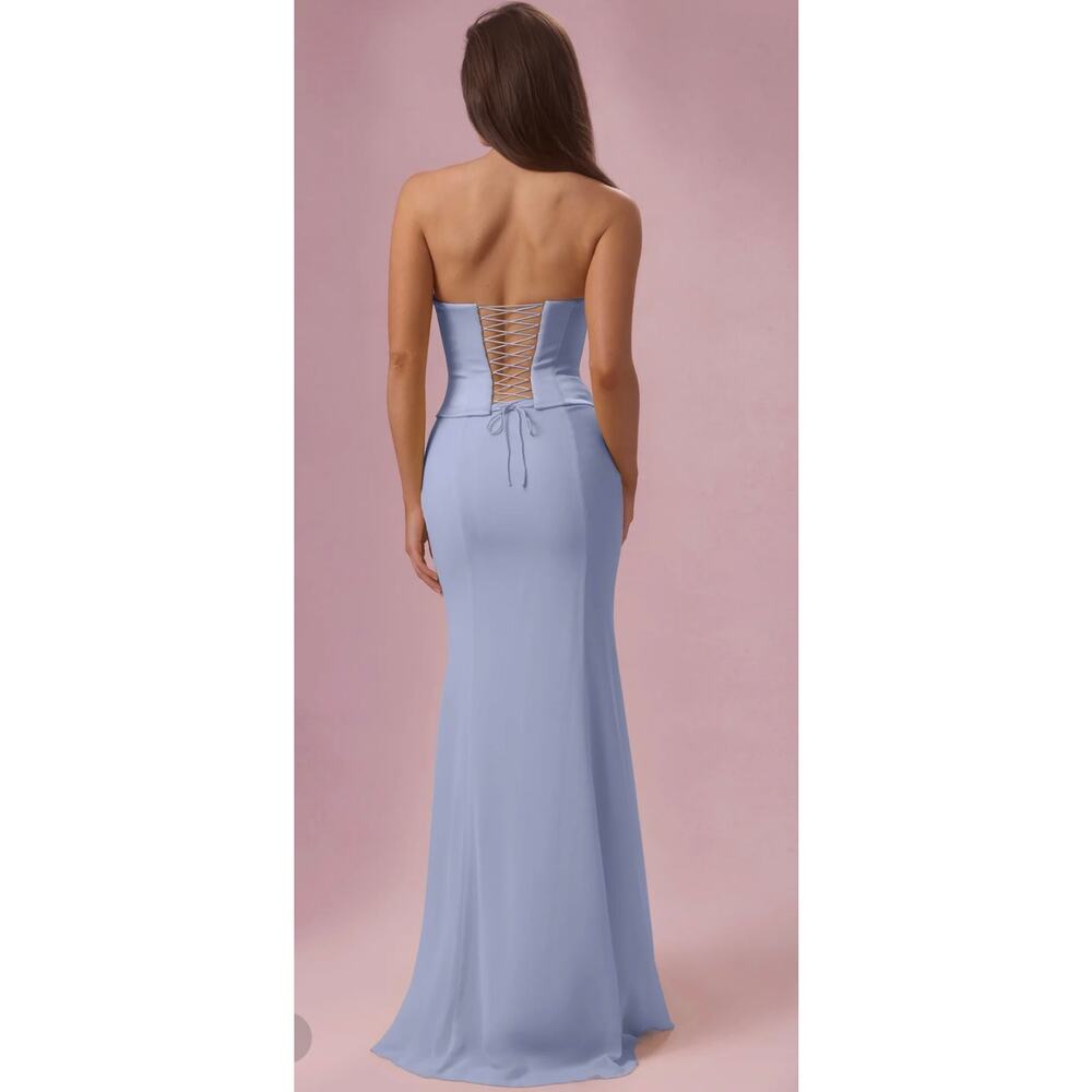 Oh Polly Avielle Satin Corset Bridesmaid Maxi Dress Sky Blue Size 2 New - Picture 4 of 9